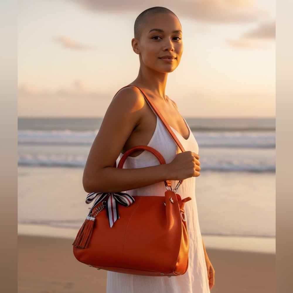 Obosoyo Orange Leather Shoulder Bag Handbag